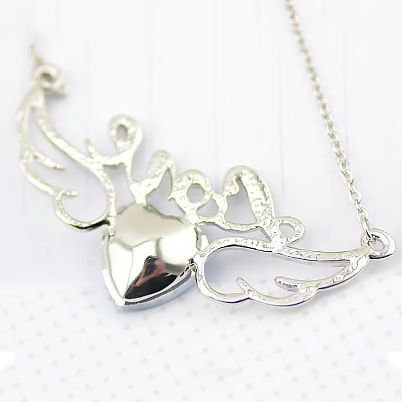 Украшенное кристаллом фиолетовое ожерелье в форме сердца Ангел ожерелья крылья