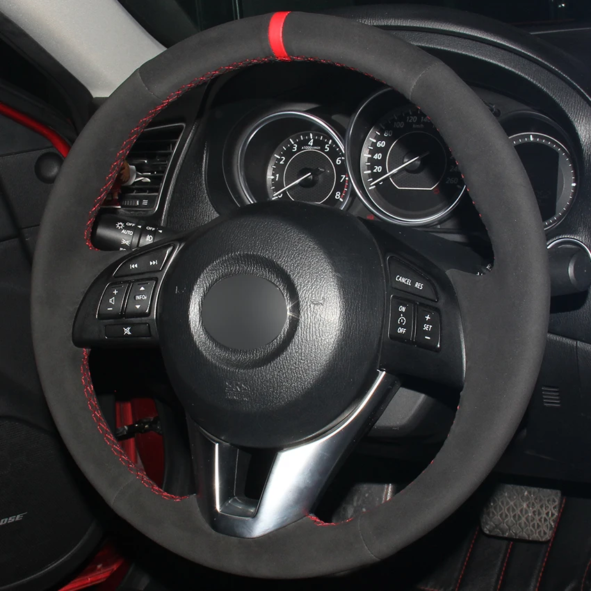 Черная замша красный маркер чехол рулевого колеса автомобиля для Mazda 3 Axela 6 Atenza 2
