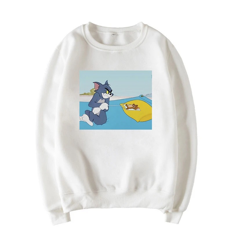 Tom Cat мышь Джерри зима Повседневный мультфильм женский свободный длинный рукав женский большой размер o-образным вырезом Harajuku Винтаж Забавный Ins Толстовка