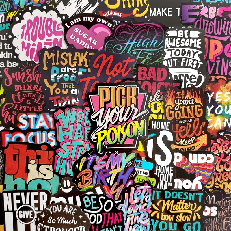 Juego de pegatinas inspiradoras de frases cortas en ingl&eacute;s, Serie de dibujos animados, para monopatines, port&aacute;til, equipaje, &aacute;lbum de recortes, juguete, 10/50 unids/set-2