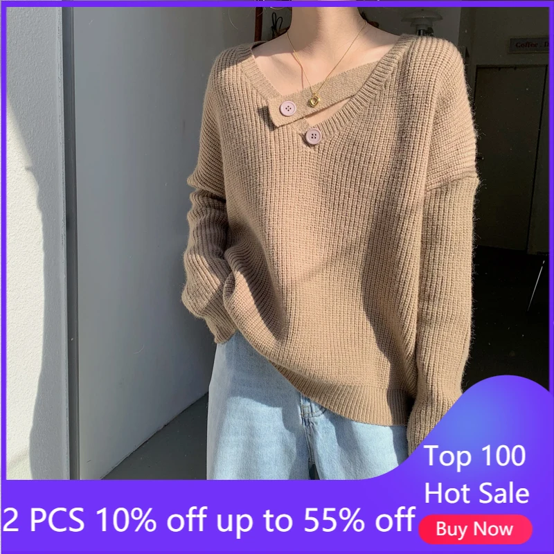 

Женские свитера, Осень-зима 2021, толстые теплые свободные элегантные блестящие свитера с v-образным вырезом 2132 #