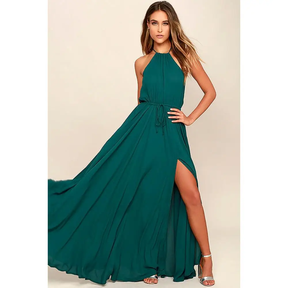 Fall Maxi Long Party Dresses For Women Halter Neck Vintage Sleeveless High Split Boho Dress Summer Sexy Beach Vestidos | Женская одежда