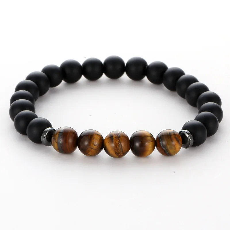 Браслеты с пятью натуральными драгоценными камнями 8 мм черные абразивные бусины