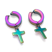 12 pairs wholesale stainless steel cross clip on earrings non piercing earring gothic punk rock drop jewelry for women men