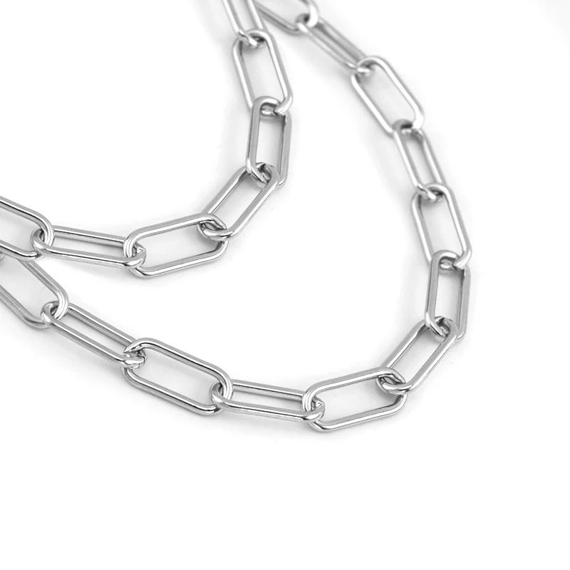 silver- Мужская овальная длинная о Серебряная цепочка из звеньев золотого цвета ожерелье квадратная линия цепь в метр без зажимов Мужская цепочка из нержавеющей стали - Окраска металла: silver-