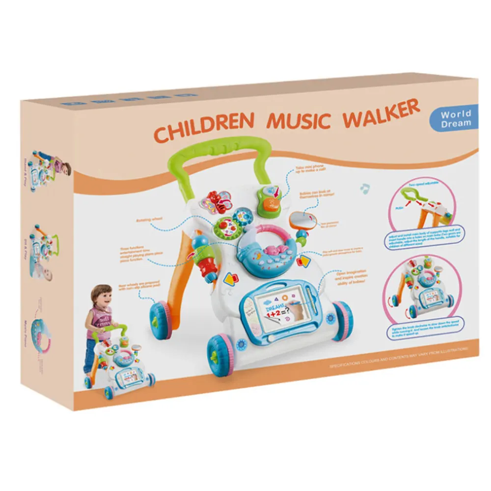 

Multi-function Baby Walker Toddler Trolley Sit-to-Stand ABS Musical Walker with Adjustable Height Anti-rollover to Learn Walk