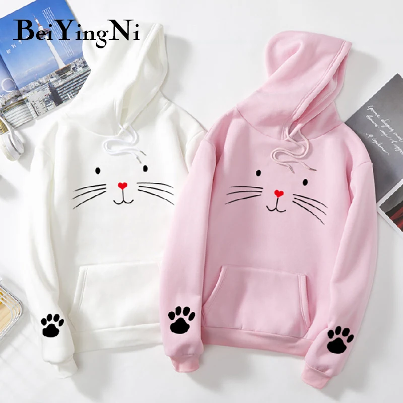 Beiyingni кавайные толстовки с капюшоном рисунком кота из мультфильма женские