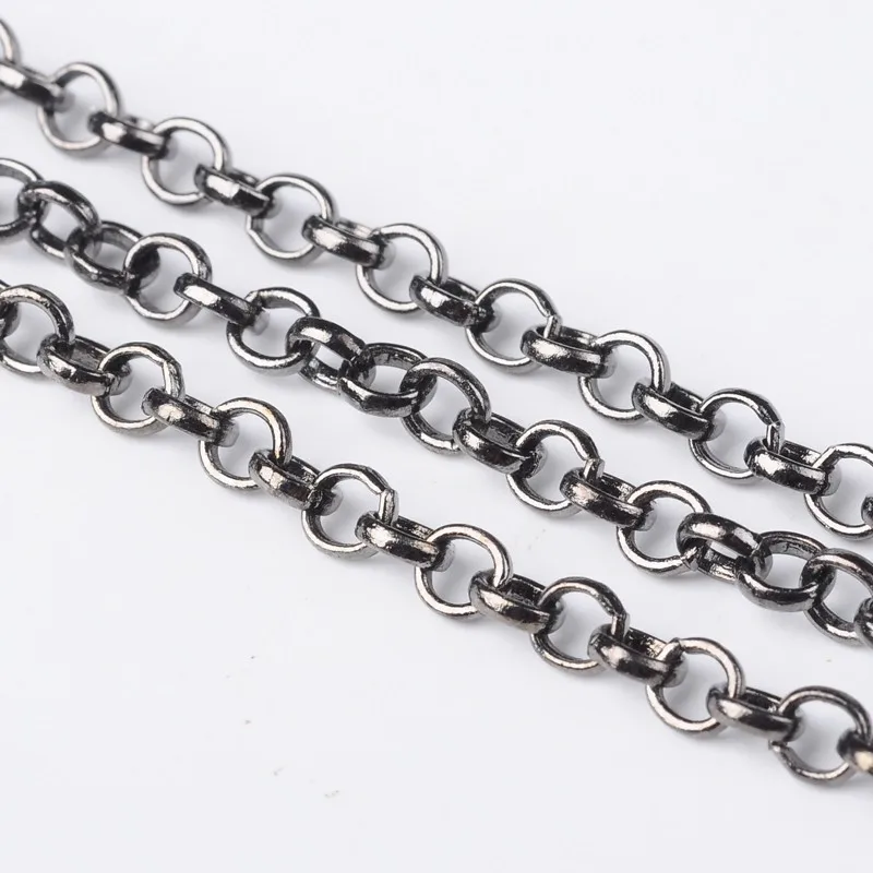 Gunmetal 100 м/рулон железной Роло цепи, без свинца, серебряный цвет, на катушке, Размер: цепь: около 4 мм в диаметре, толщина 1 мм - Цвет: Gunmetal