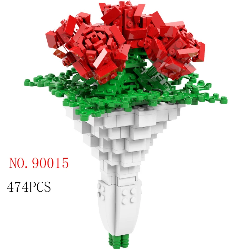 

90015 474PCS Flowers Bouquet Building Blocks MOC Home Decoration White Flower Bricks Diy Toys for Girls Friends Gifts