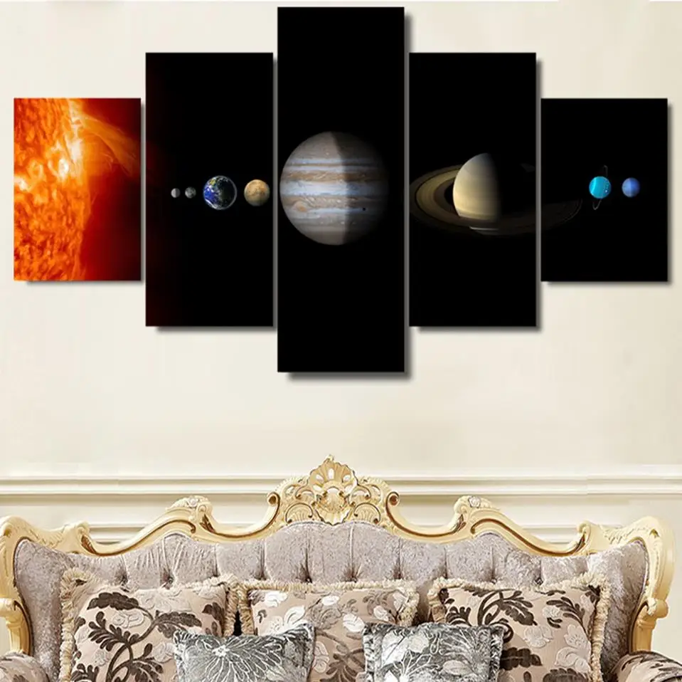 

Canvas Pictures Home Decor Living Room Wall Art 5 Pieces Solar System Stars Planets Painting HD Prints Universe Poster(No Frame)