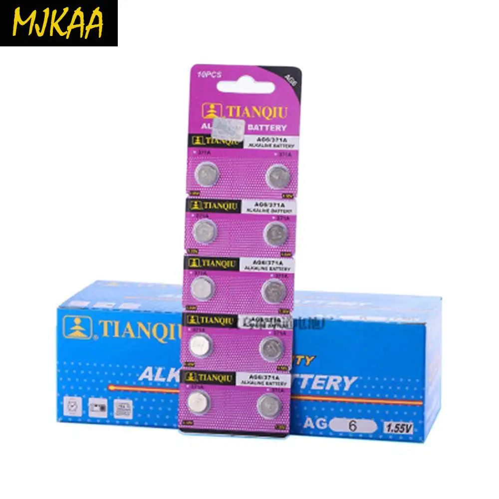 MJKAA, 50 шт в наборе, SR920SW AG6 1,5 V 371 D371 605 SR69 Щелочная монетная Кнопка сотового телефона Батарея для часов