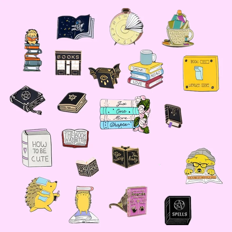 Read Books Theme Series Enamel Pins "BOOKS ARE MAGIC" Backpack Brooches Hedgehog Badges Wholesale Gifts for Students Friends