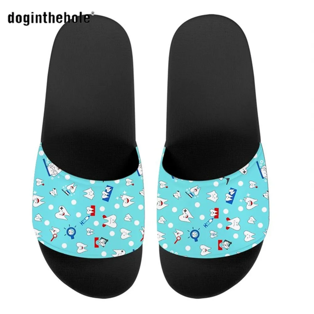 

Doginthehole Tooth Doctor Print Home Indoor Slipper Fashion Women Femme Flat Sandals Casual Ladies Summer Beach Slide Shoes
