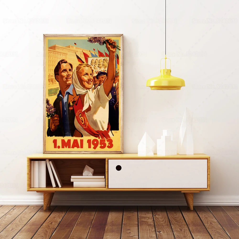 1953 год праздничный постер Восточно-немецкий майский день социализм винтажная