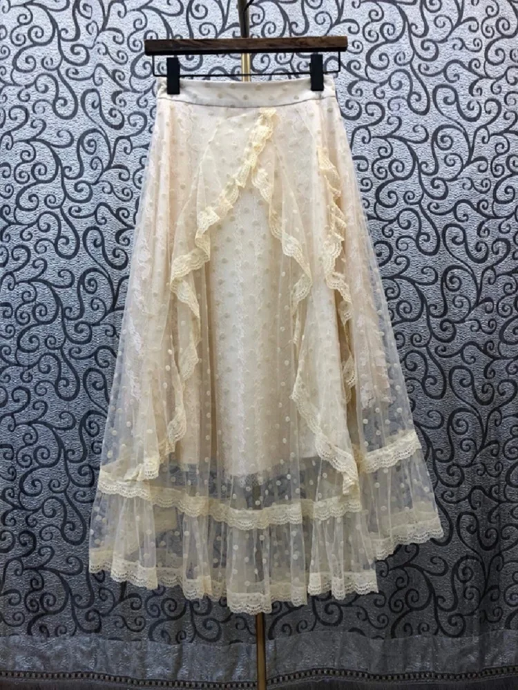 

Top Quality Women's Skirt 2021 Summer Fashion Party Skirt Ladies Sexy Tulle Mesh Patchwork Casual Vintage Polka Dot Print Skirt