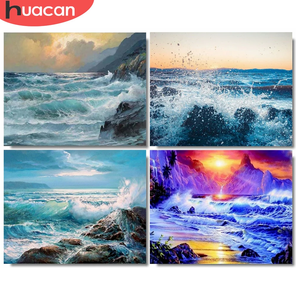 

HUACAN Picture By Numbers Seaside Landscape HandPainted Wall Art Unique Gift DIY Frame Paint By Number Landscape For Living Room