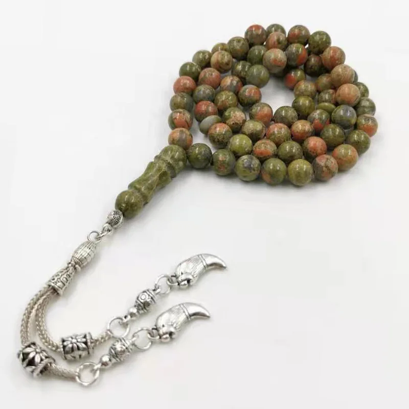 Мужские четки из натурального зеленого нефрита тасбих 66 бусин мусульманские