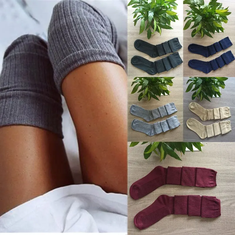 1 Pair Stockings Female Autumn Fashion Casual Thin section Stockings Solid Color Comfortable Knitted Over The Knee Stockings