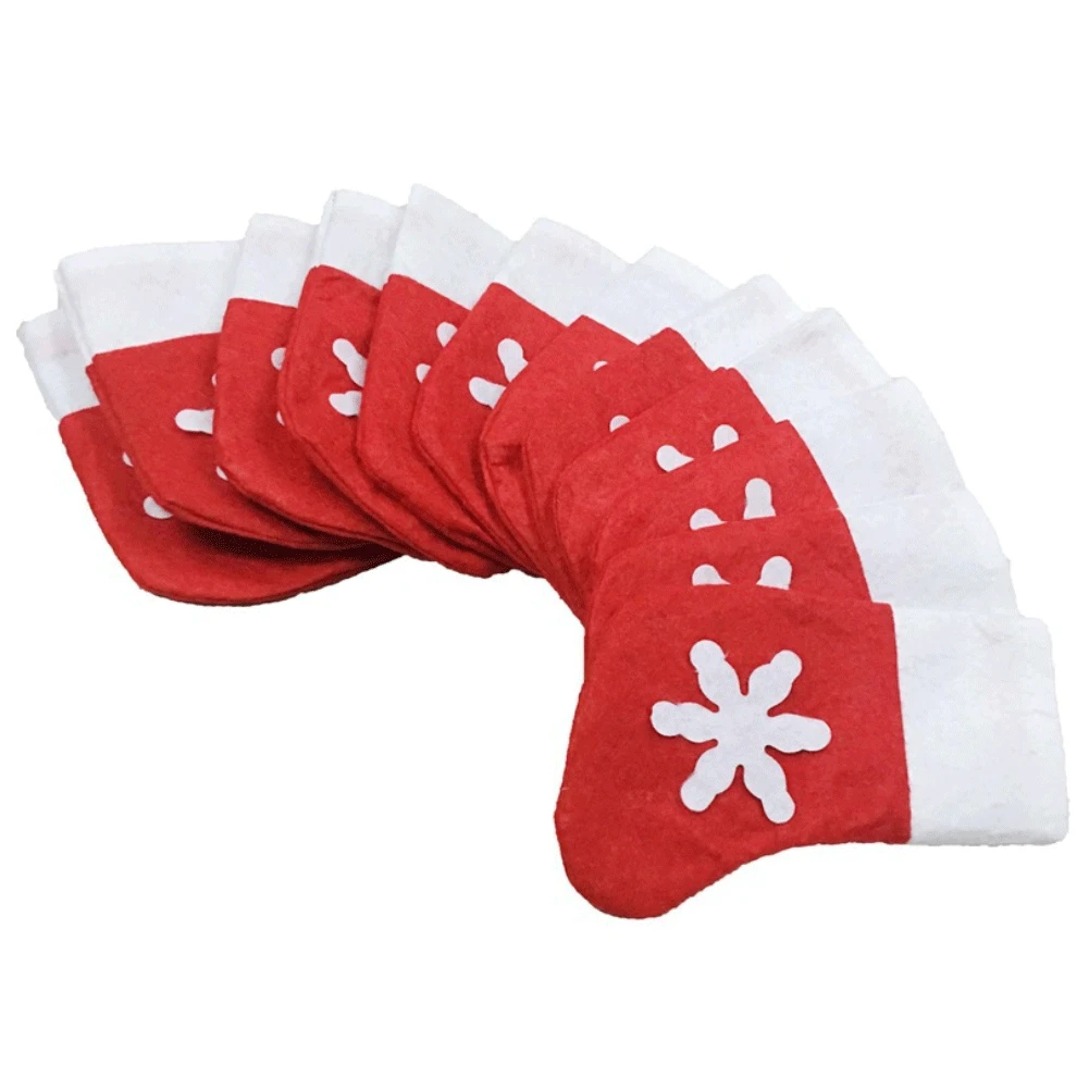 

24 Pcs /Set Christmas Socks Knife and Fork Mini Snowman Stockings Cutlery Candy Gift Bag for Home Kitchen Table Decorative