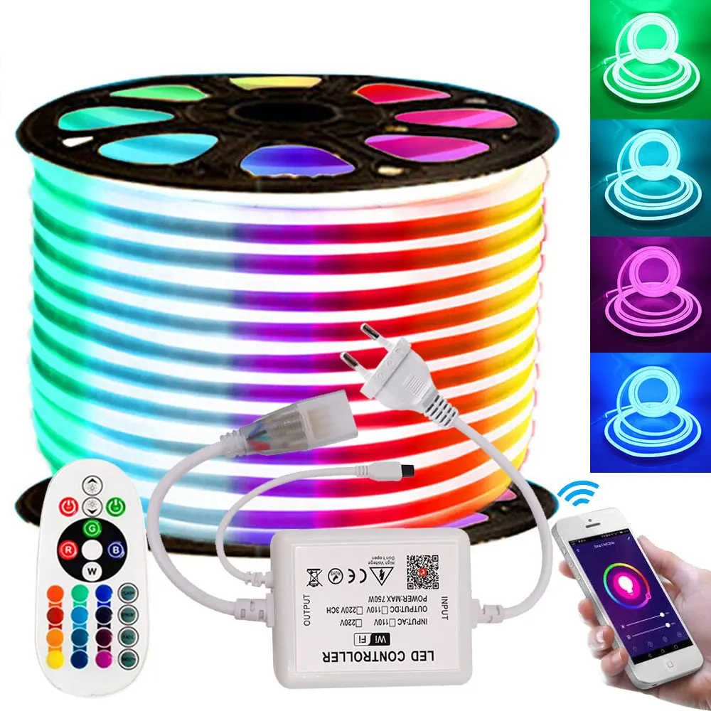 Цветная (RGB) неоновые полосы светильник WI-FI Bluetooth Управление гибкий неоновый