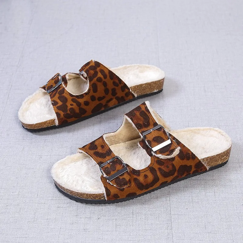 

Women's Leopard Print Slippers 2021 Summer Open-toed Suede Sandals and Slippers Flat-Bottom Fashion Casual Outdoor Women's Shoes