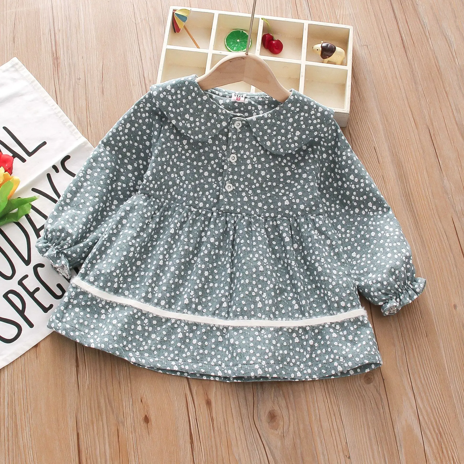 

Christmas Kids Dresses Floral Long Sleeve Peter Pan Collar Spring Autumn Princess Little Girls Clothing