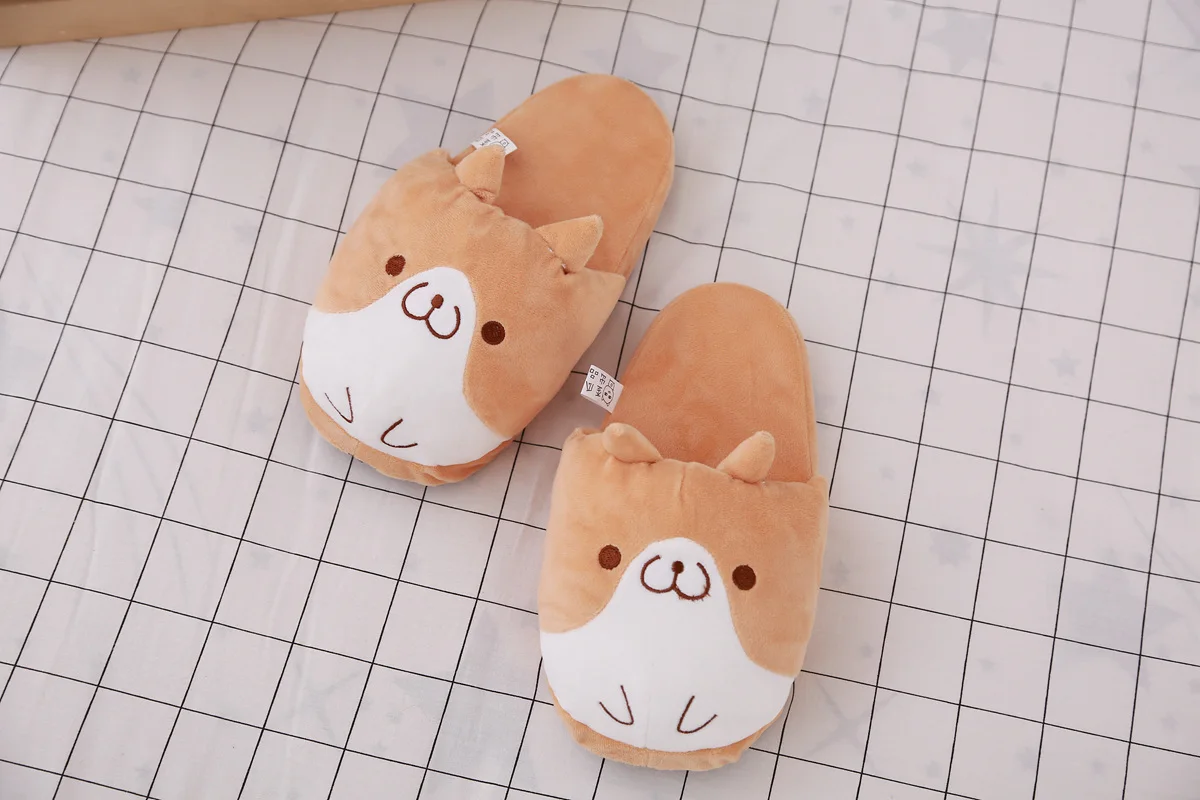 Lovely Corgi Shoes Heeled Cartoon Animals Dog Slippers Plush Indoor Floor Shoes Anti-slip Girls Ladies Friend Gift
