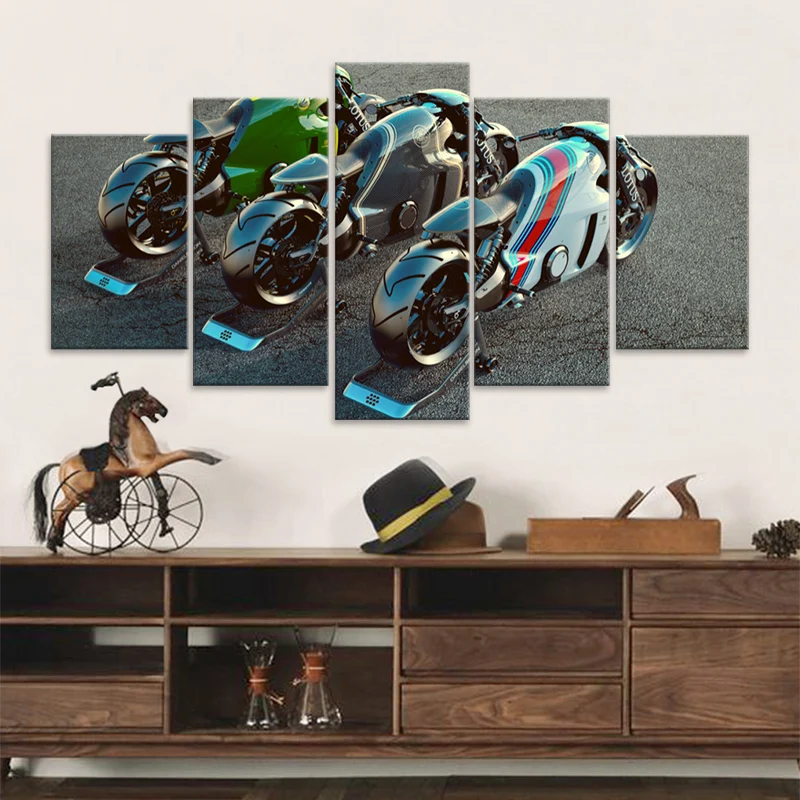 

Cool sports car C01 bike modified motorcycle 5 Pcs canvas painting car poster Cuadros living room home decoration wall art