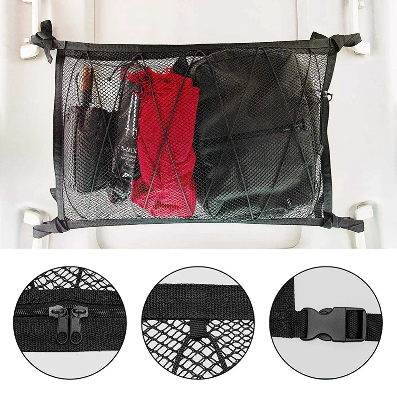 Car Ceiling Storage Net Pocket Roof Interior Cargo Bag Trunk Pouch Sundries Organizer Black | Автомобили и мотоциклы
