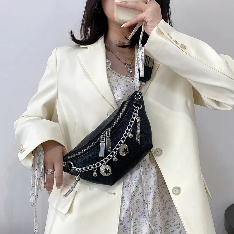 

Брендовая поясная сумка для женщин, кожаная нагрудная сумочка высокого качества, модная роскошная сумка на ремне, Женская сумка на цепочке ...