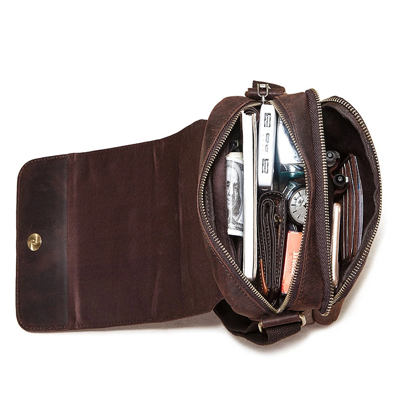 Retro Crazy Horse Leather Men's Shoulder Bag Multifunctional Casual Men's Messenger Bag Large Capacity iPad Computer Bag