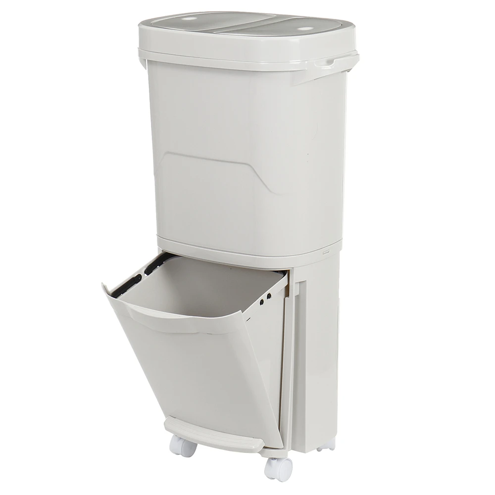 

38/45L Larger Capacity 2 Layers Trash Cans Wet and Dry Garbage Sorting Buckets Vertical Wheels Household Bin Recyclable Storage