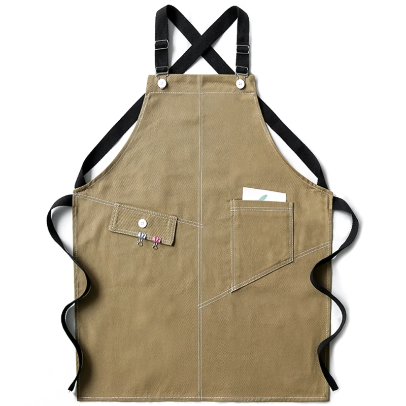 

Solid Color Denim Apron with Pocket Cross Back Adjustable Hanging Buckle Kitchen Chef Bib for Barista Florist Gardener