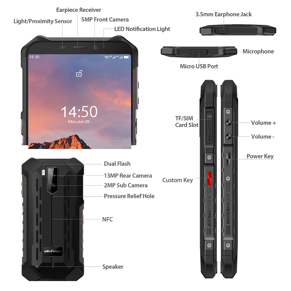Ulefone Armor X5 Pro 4 Гб + 64 Восьмиядерный процессор прочный водонепроницаемый смартфон