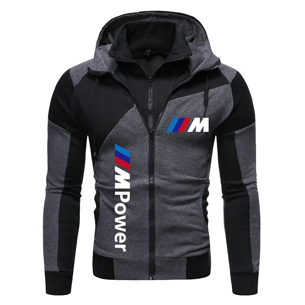 

New Spring Autumn Men Bmw Logo Fashion Sweatshirt Casual Jacket Double Zipper Hoodie Cotton Long Sleeve Sweatshirts