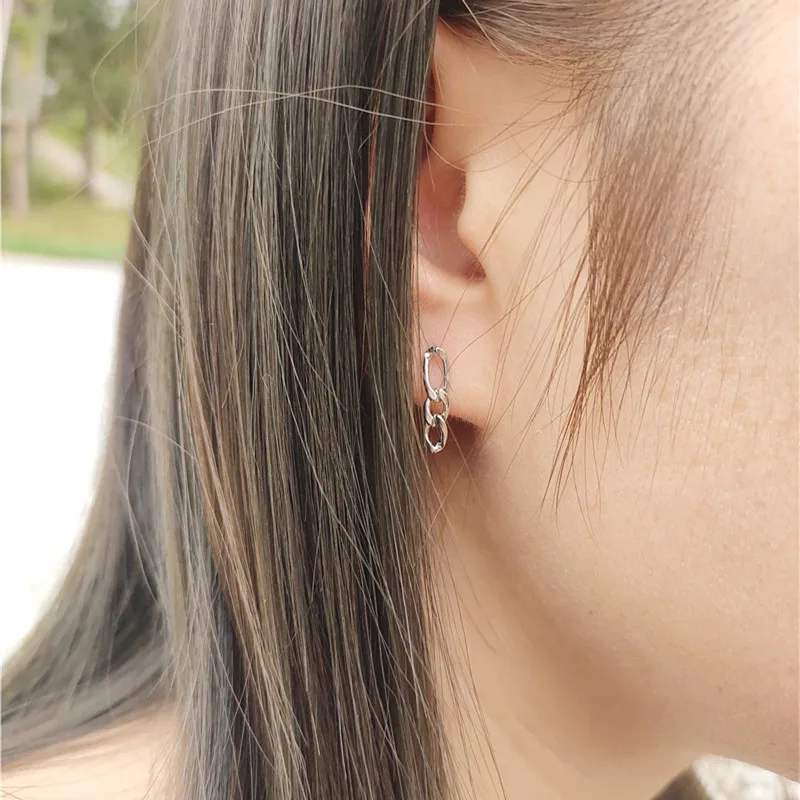 

Tiny Figaro Chain Stud Earrings For Women Hip Hop Jewelry Stainless Steel Pendientes Christmas Gift Gold Ear Studs