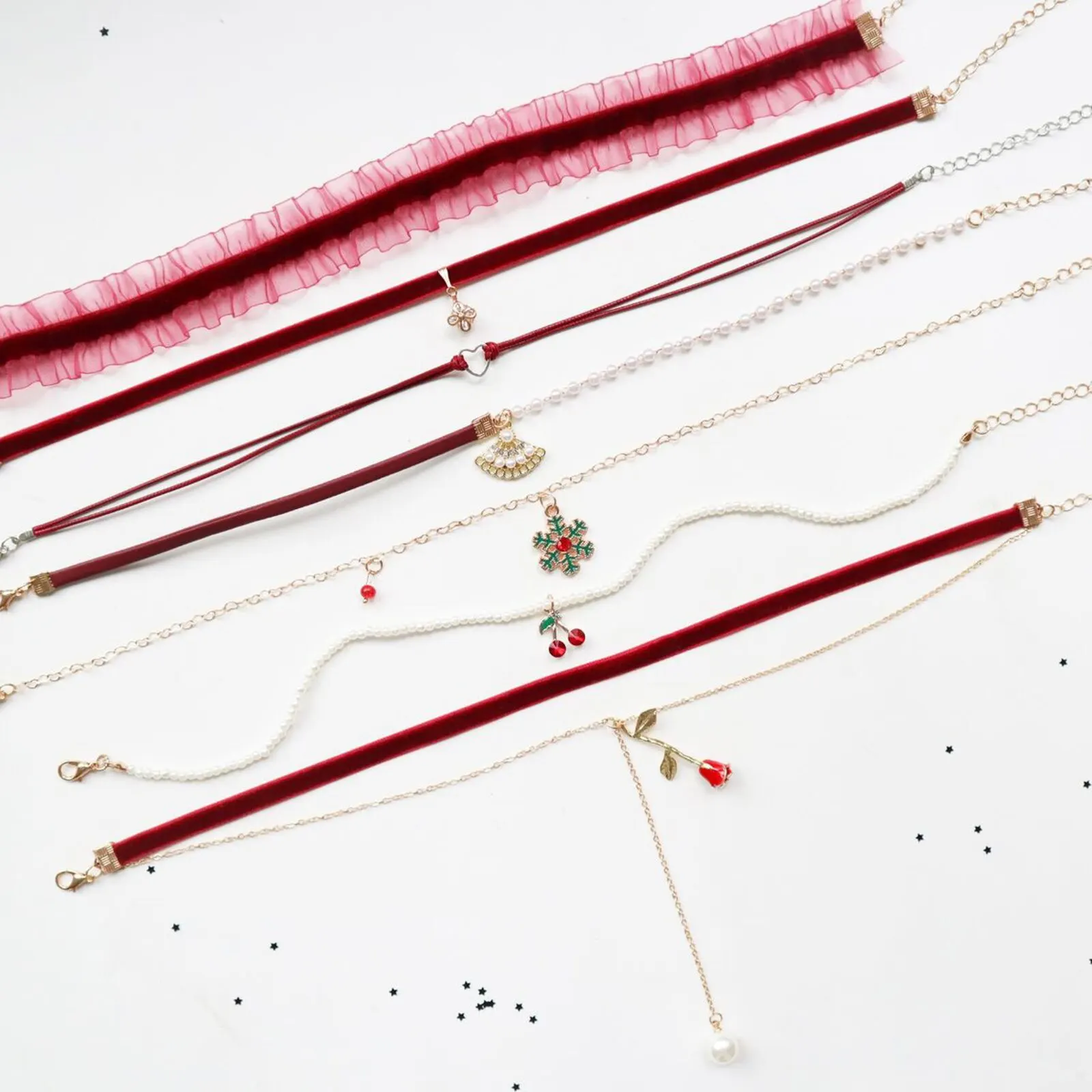 Velvet Choker Necklace Wine Red Rose Flower Crane Pendants Women Collar Chains Party Club Girls Fashion Jewelry,1pc