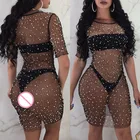 Kayoваши женские накидки для бикини, сексуальные бандажные новые летние сетчатые с коротким рукавом и блестками, облегающие Женские Купальники, Пляжное Платье