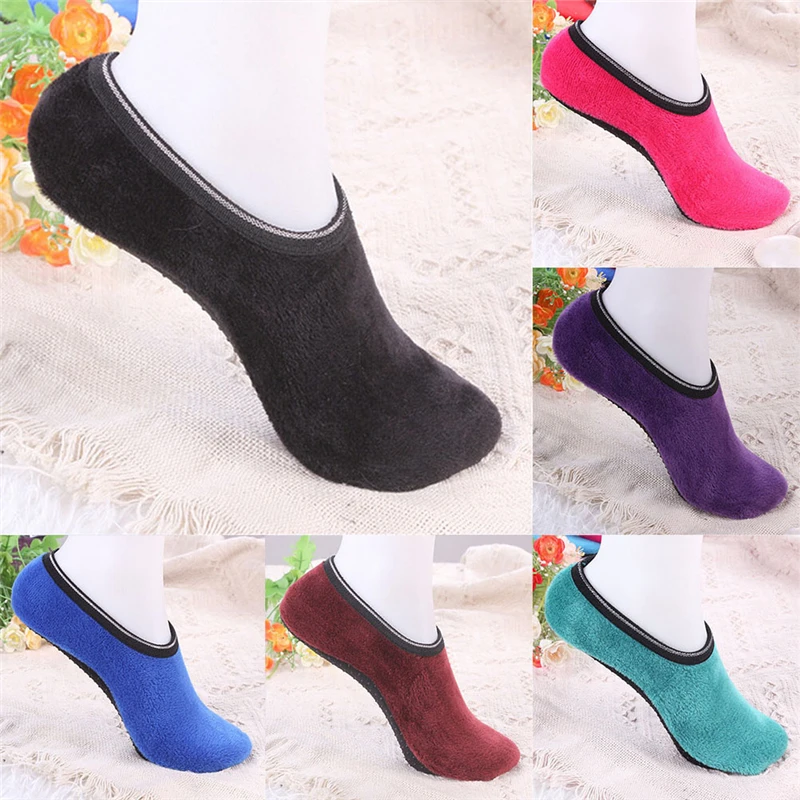 Модные теплые носки эластичные тапочки плотные однотонные плюшевые комнатные Yogo