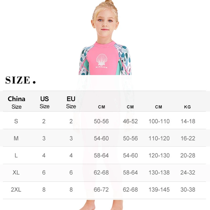 

2.5mm Neoprene Rash Guard Children One Piece Swimwear,All In 1 Sunsuit Sun Protection UV 50+ Diving Snorkelling Suit,Pink L
