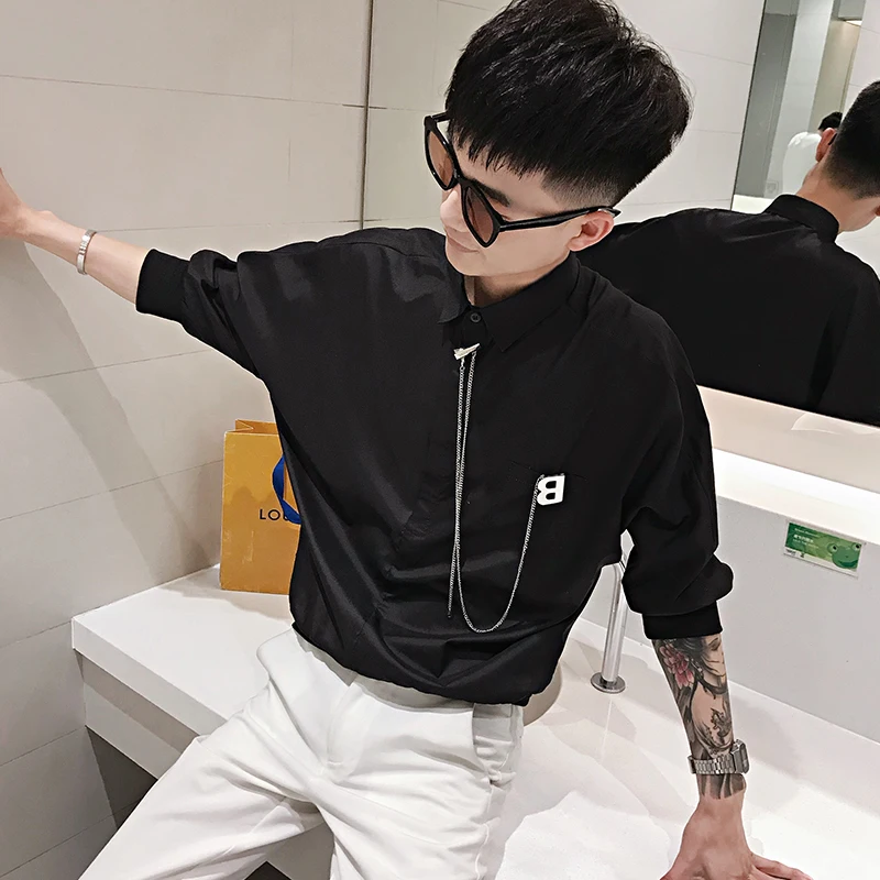 

Chain Decoration Shirts Men Short Sleeve Streetwear Shirts 2021 Summer Hip Hop Harajuku Loose Casual Shirt Social Party Blouse