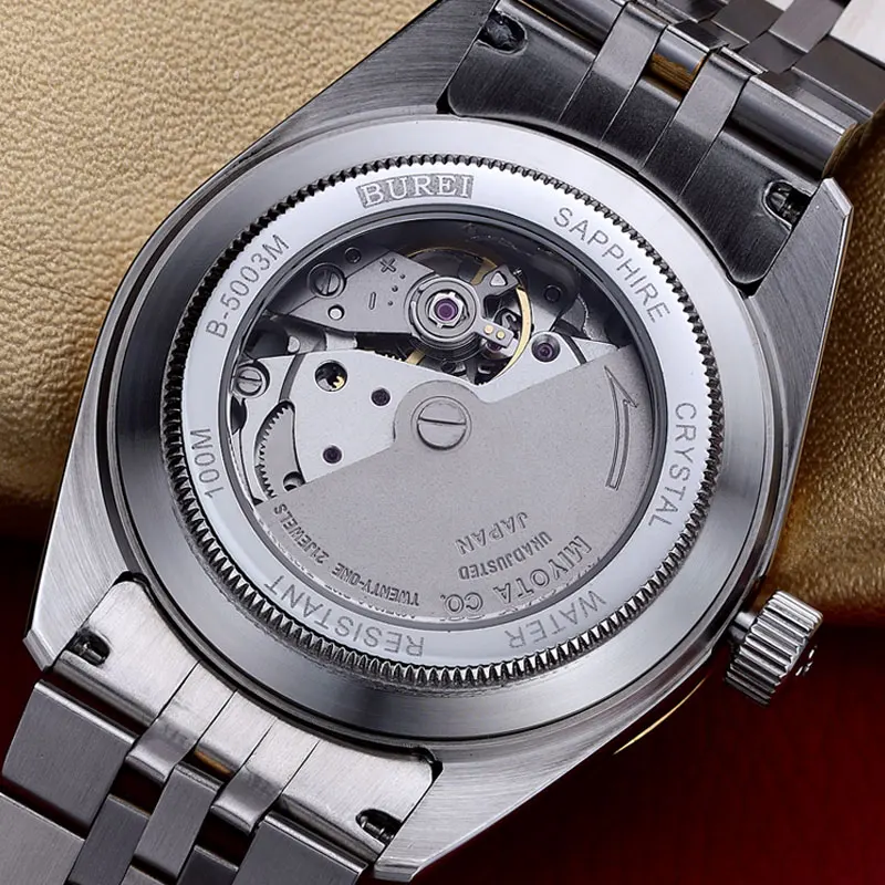 BUREI 5003 Switzerland часы мужские роскошные брендовые oyster perpetual datejust Miyota автоматические механические золотые relogio Masculino
