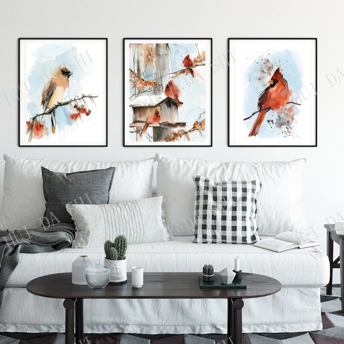 

Cardinal Birds Painting Prints Set of 3, Birds Watercolor Prints, Northern Cardinal Birds, Bird Wall Art, Gallery Wall Set