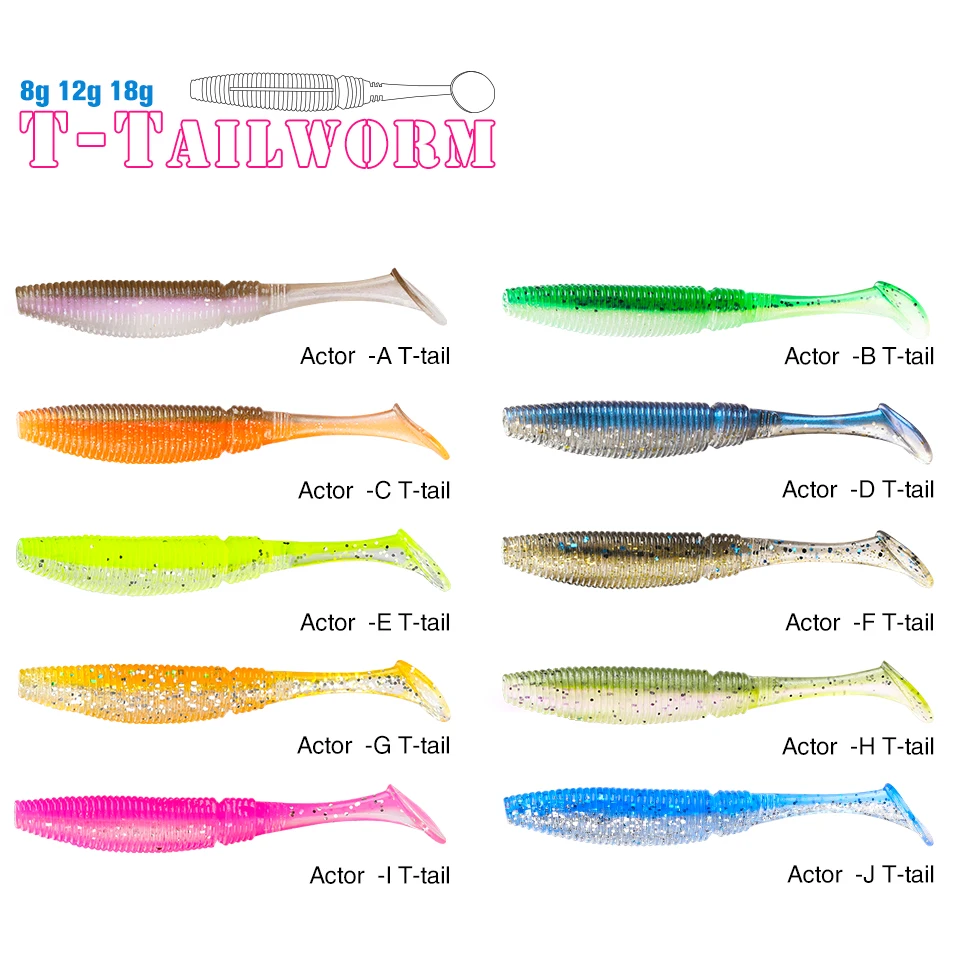 TSURINOYA 10cm 11.5cm 13cm T Tail Soft Lure 8g 12g 18g Saltwater Worm No Sinker Rig Seabass Wobbler Swimbait Bait 8pcs | Спорт и
