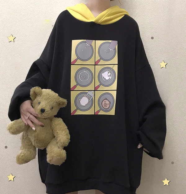 

Bear Pancake Winter Women's Dress Thicken Warm Pullovers Long Hooded Patchwork Hoodies Cute Black & Green & Blue