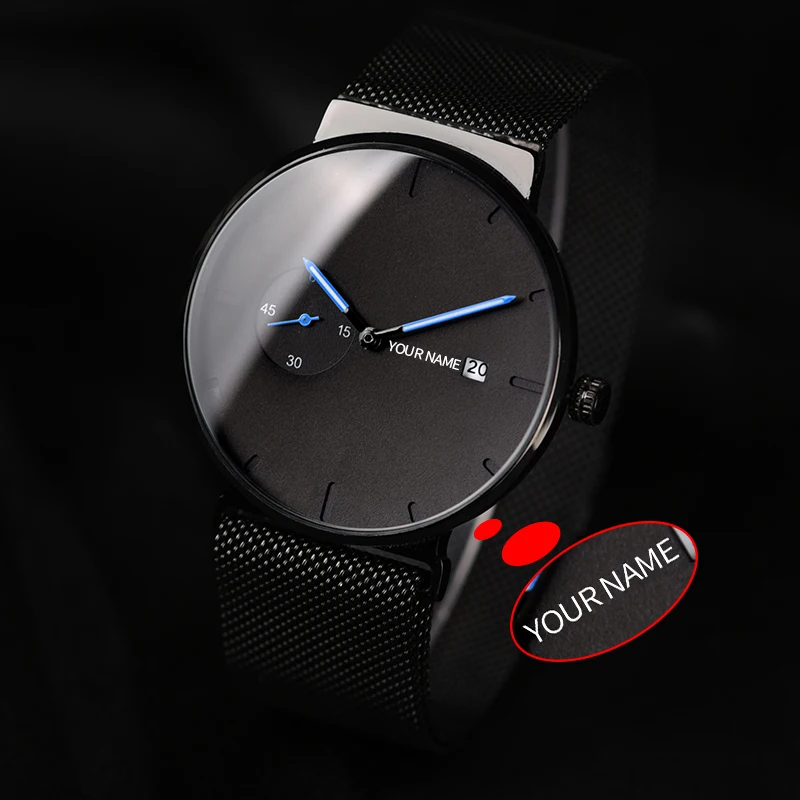 

BOBO BIRD relogio masculino Ultra-thin Customize Name Men Watch Stainless Steel Date Display Engrave Text Wristwatch For Him