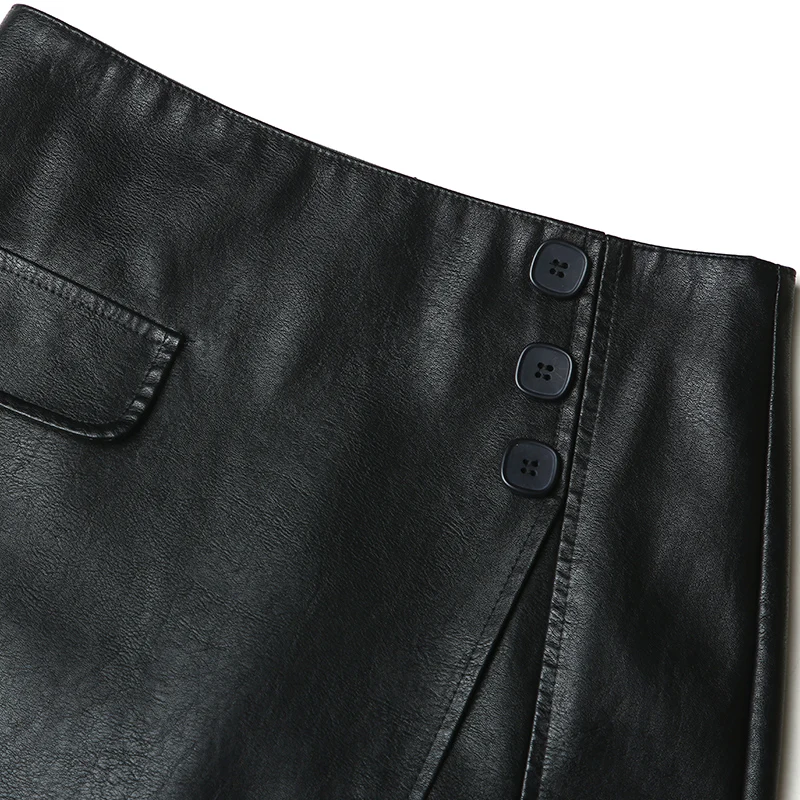 

2019 Fall Winter Fashion Womens High Waisted Irregular Black Pu Leather Shorts Skirts , Autumn Spring Woman Clothes 4xl Shorts