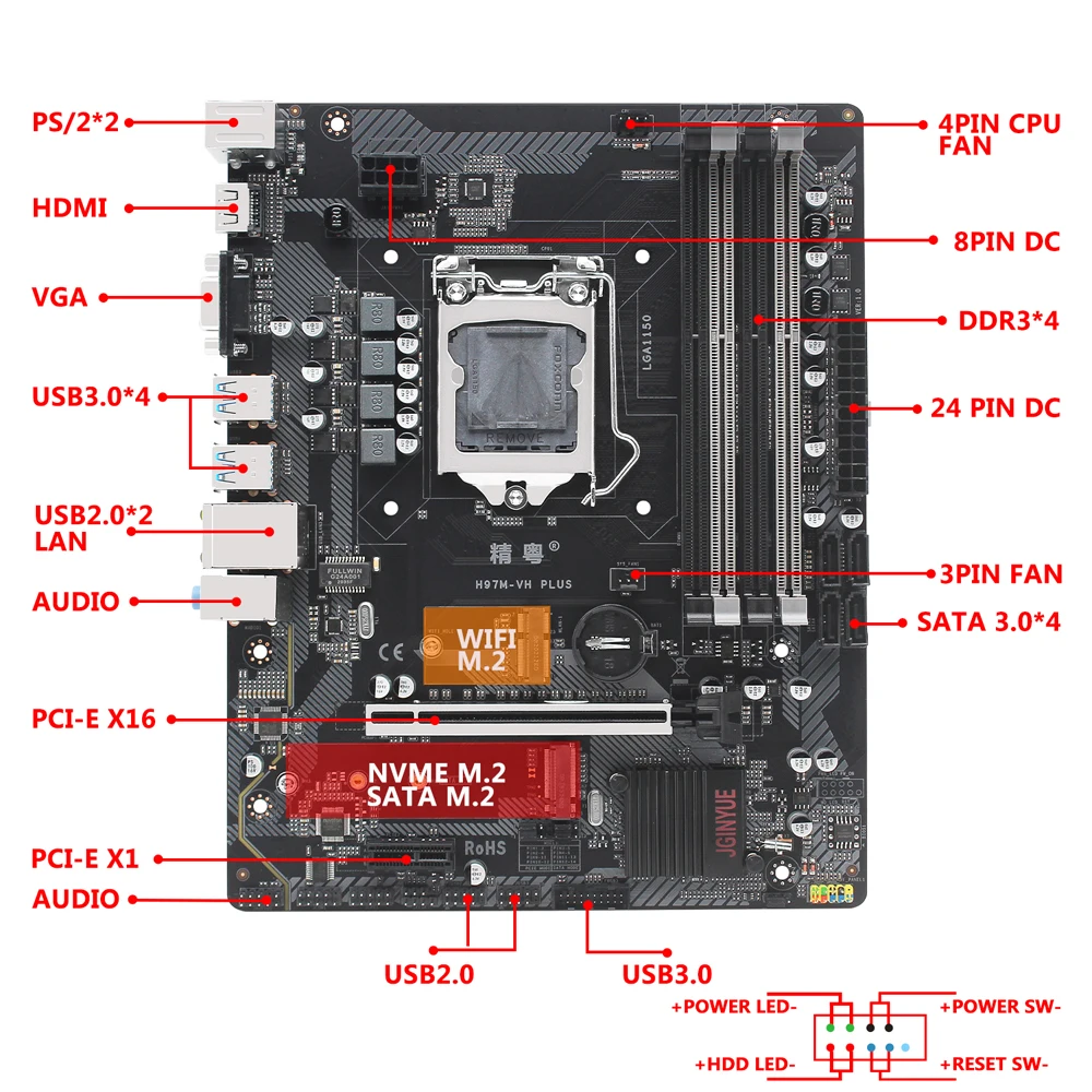 Bestellen JGINYUE H97 Motherboard LGA 1150 Set Kit Mit Xeon E3 1270 V3 Prozessor Und DDR3 16GB 2*8G Desktop Speicher H97M-VH PLUS
