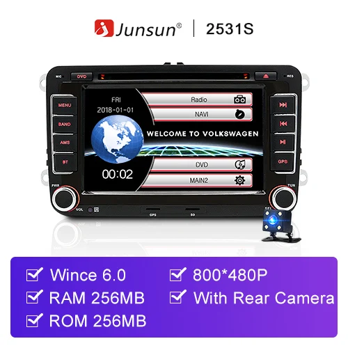 Junsun " gps Android радио плеер 2 din автомобильный DVD аудио стерео Мультимедиа для Volkswagen VW golf 5 6 1024*600 touran passat polo - Цвет: Wince 2531S