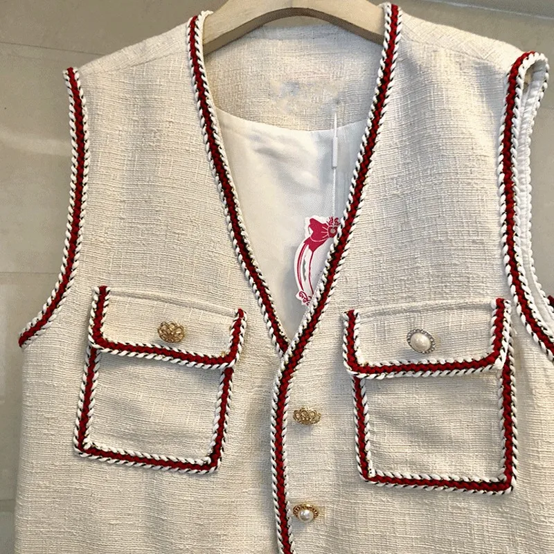 Женский твидовый жилет без рукавов однобортный приталенный в европейском стиле